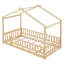 Twin Size Wood House Bed With Fence - Natural Pinewood For ' Fun Frame & Comfortable Space-78825729-78825731
