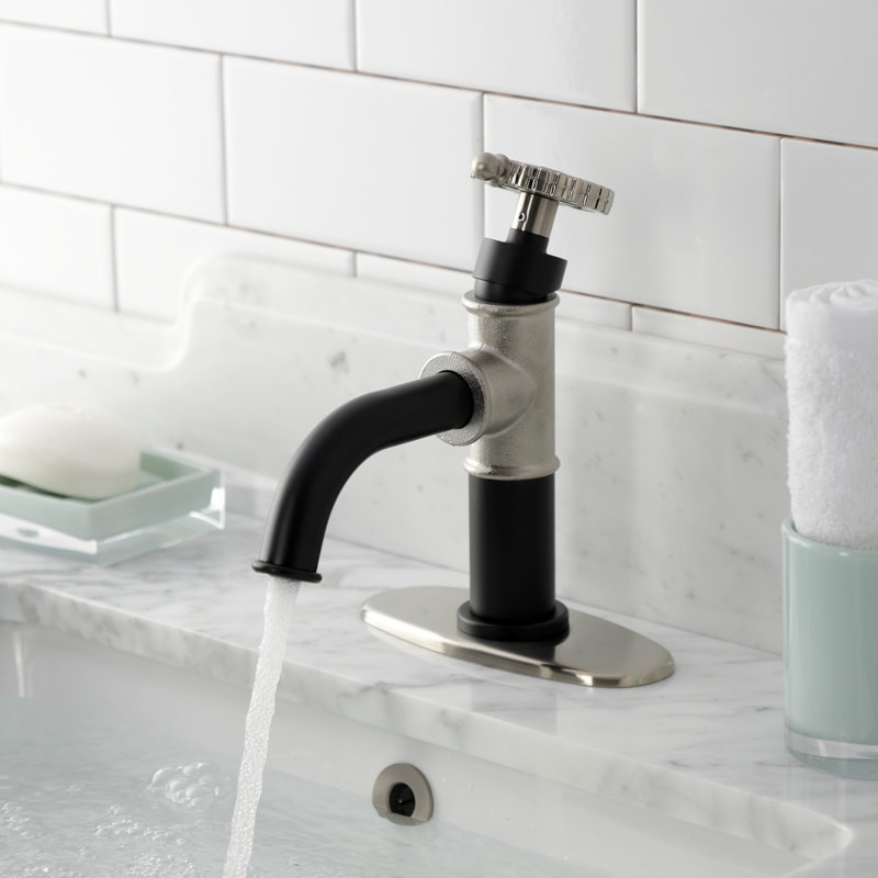 Kingston Brass Fuller Single-Handle 1-Hole Deck Mount Bathroom Faucet with Push Pop-Up and Deck Plate