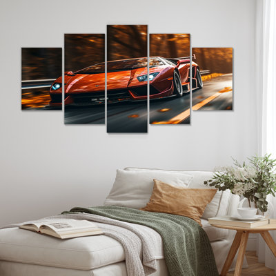 Lamborghini Diablo Highway Orange - Car Exotic Wall Art For Living Room 5 Piece
