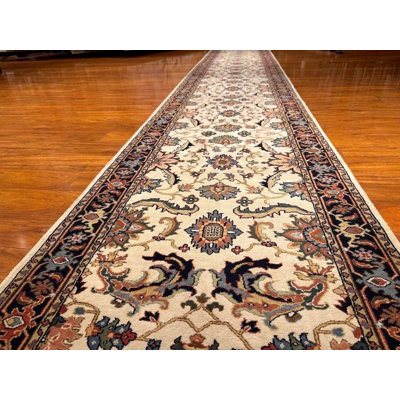 Ivory Heriz Classic Runner Rug 3x20 | Hand Knotted Wool Indian Runner | Floral Vine Hallway Staircase Rug | Traditional Persian Style Carpe