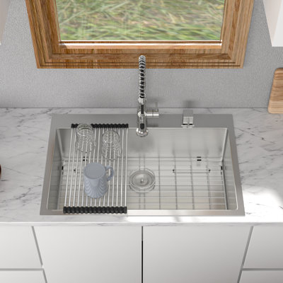 33" L x 22" W Drop In Single Bowl Stainless Steel Kitchen Sink