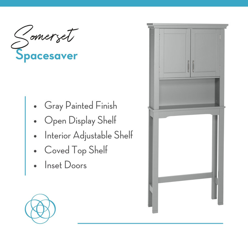 Transitional Gray Engineered Wood Over-the-Toilet Storage with Adjustable Shelves