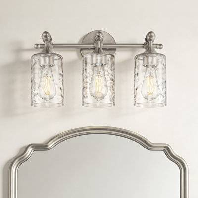 3-Light Dimmable Vanity Light With Water Glass Shades Brushed Nickel Finish
