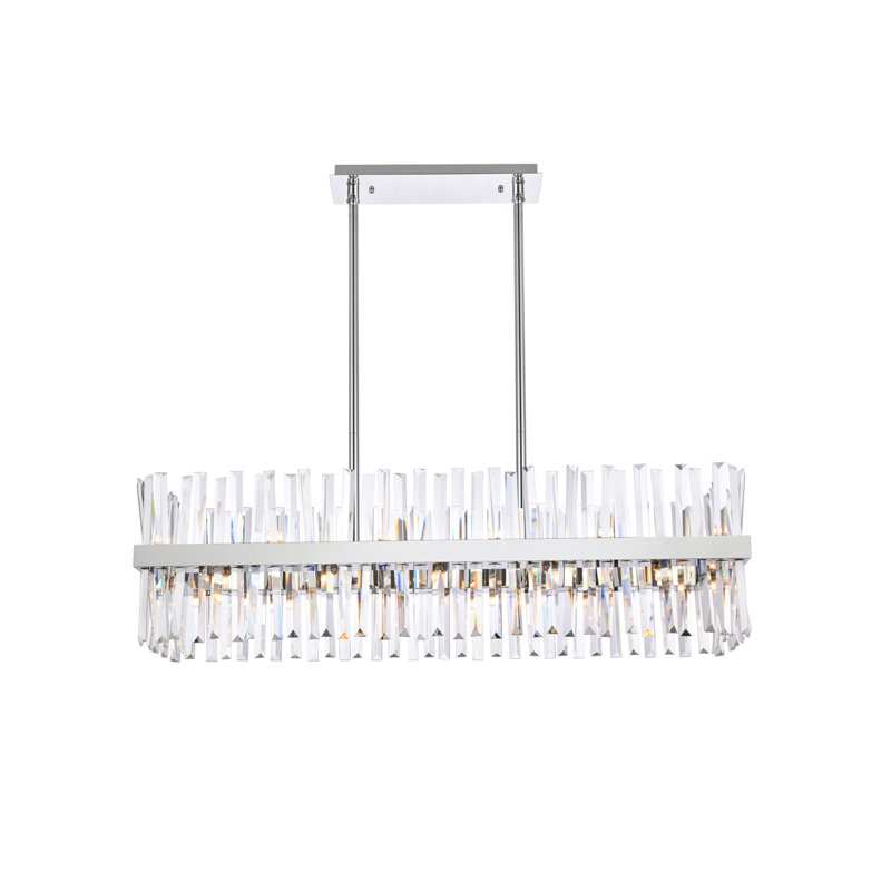 Athol Metal Linear Chandelier with Crystal Accents, Chrome, 12" H x 42" W x 12" D, 24