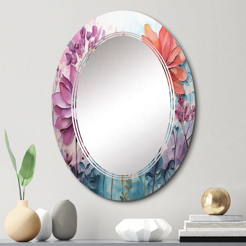 Champ de fougÃ¨res multicolores II - Miroir mural ovale moderne, 30 po x 20 po