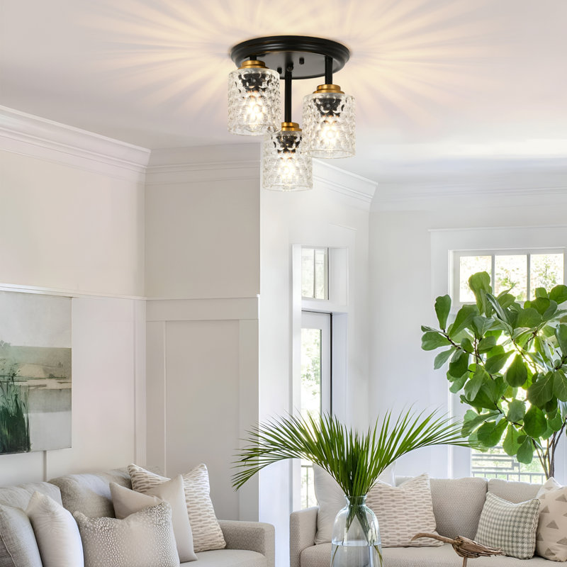 Lustre semi-encastré 3 lumières avec abat-jour en verre Nafissa