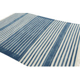 Rug & Kilim’S Contemporary Dhurrie Rug In Dark Blue And White Stripes