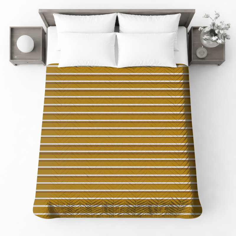 Couvre-lit matelassé à rayures jaunes et blanches toutes tailles, Lit simple