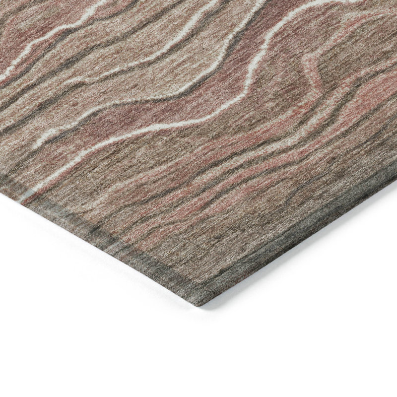 Tapis d'extérieur lavable abstrait brun et cuivre 5 pi x 8 pi