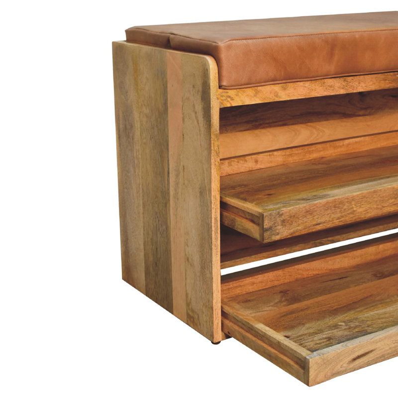 Banc de rangement escamotable en bois massif, Chêne