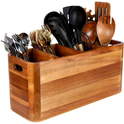 Acacia Wood Cylinder Utensil Crock