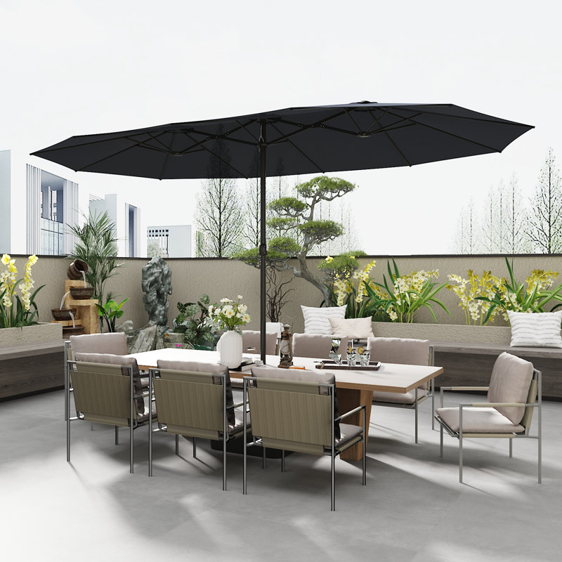 Outdoor Patio Umbrella With Adjustable Tilt And Sturdy Base, Blue