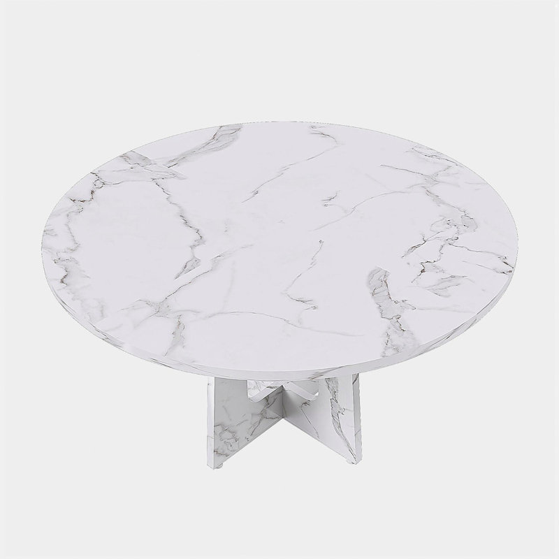 47.24" Round Dining Table for 4 - Farmhouse MDF Table with Marble White Finish, 300lb Capacity, Easy Assembly for Kitchen/Dining Room - Modern Spiced Table