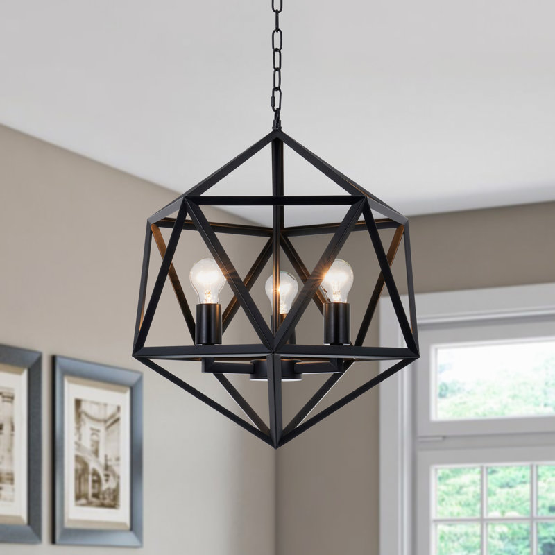 20" Farmhouse 3-Light Geometric Chandelier Dimmable