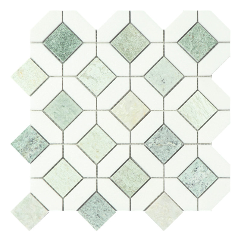 Eclipse Marble Floor and Wall Tile, Thassos White/Ming Green