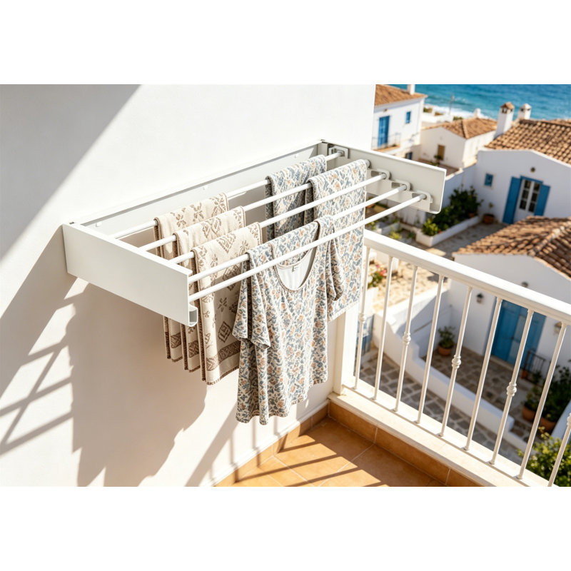 Wall Mounted Foldable Retractable Laundry Drying Rack, Carbon Steel Space Saving for Bathroom