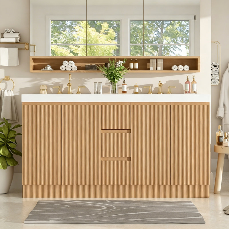 Meuble-lavabo double avec quatre portes et trois tiroirs
