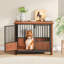 Cage pour chien en bois de noyer cannelé (petit / moyen) - double porte, maisonnette décorative et table d'appoint