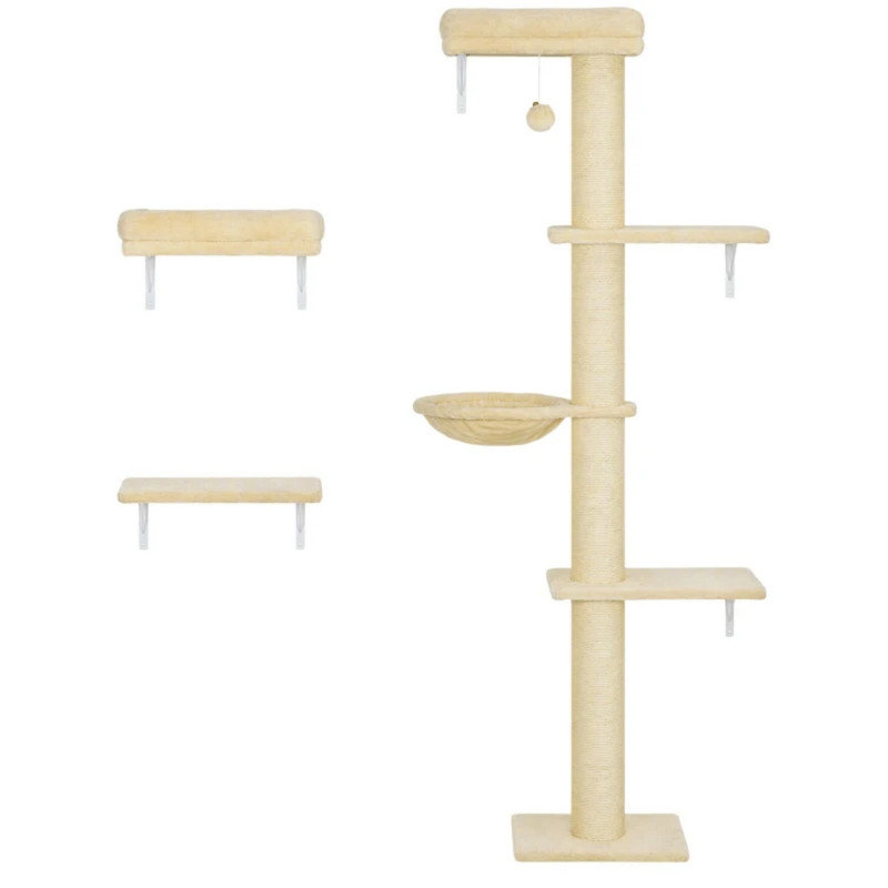 Ensemble de meubles muraux 3 en 1 pour chats, comprenant une étagère murale, un griffoir et un arbre à chat pour que les chatons d'intérieur puissent grimper et dormir.