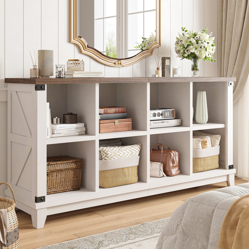 Farmhouse 6/8 Cube Storage Organizer Bookcase, Horizontal Bookshelf With Anti-tip Hardware For Bedroom, Living Room, Office