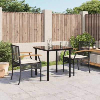 Latitude Run® 3 Piece Patio Dining Set With Cushions Poly Rattan
