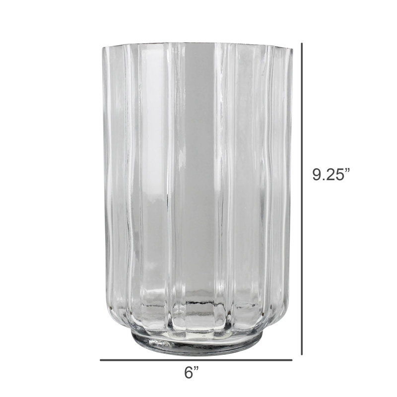 Vase cylindrique nervuré, verre - haut