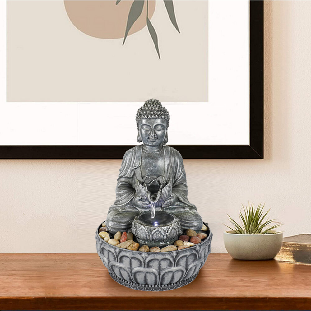 Dakota Fields Breene Resin Indoor Buddha Fountain with Light | Wayfair