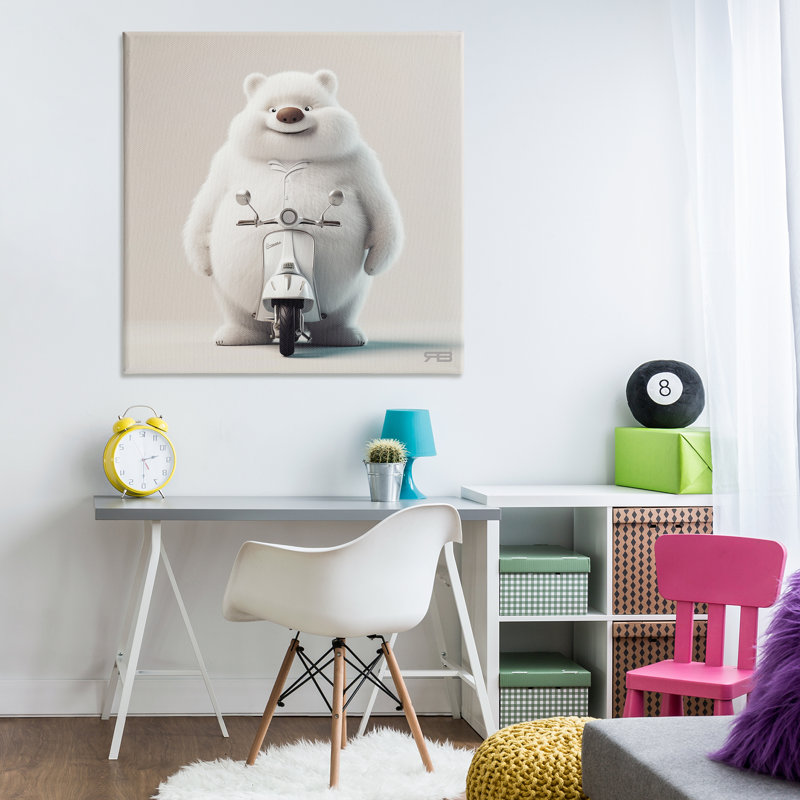 "Drôle d'ours avec toile scooter" par RB, H 36 po x l 36 po