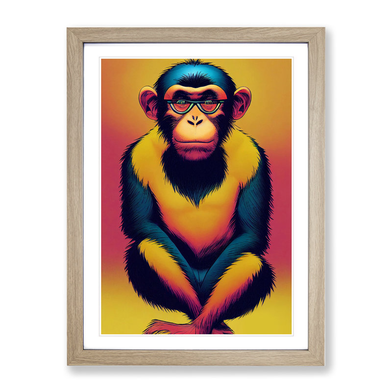 Marvellous Monkey - Single Picture Frame Painting, 46cm H x 34cm W x 2cm D, Oak