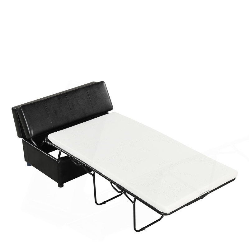 Lit simple avec repose-pieds pliant avec matelas et lit d'invité convertible noir
