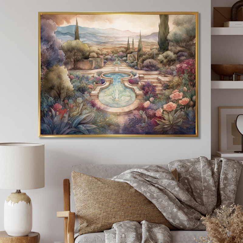 Garden Oasis I - Décoration murale de jardin, H 12 po x l 20 po x P 1 po, Cadre flottant doré