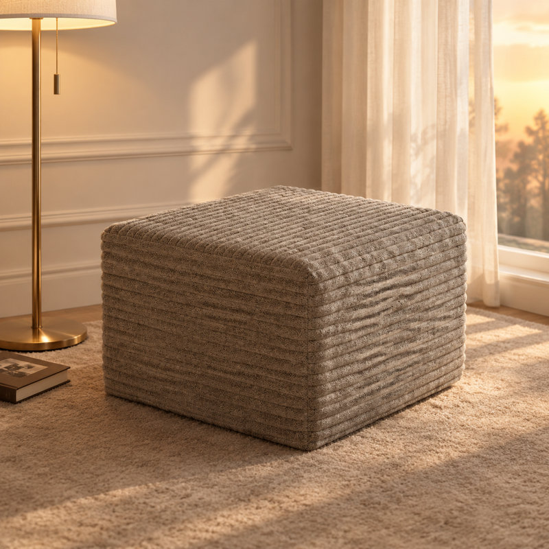 Pouf carré en tissu rayé, repose-pieds pour canapé., Camel