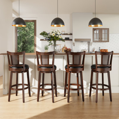 Danazia 30" Traditional Upholstered Faux Leather Swivel Bar Stool with Solid Wood Frame for Kitchen (Set of 4)