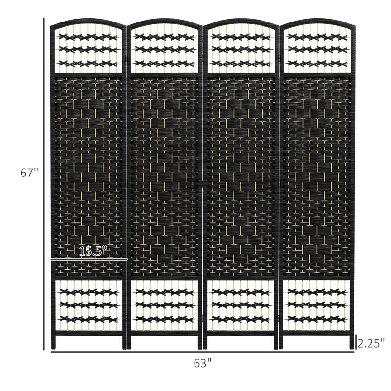 Paravent pliant, paravent à 4 panneaux, cloison en fibre Black Wave de 5,6 pi, tissé à la main pour la chambre à coucher, le salon et l'espace