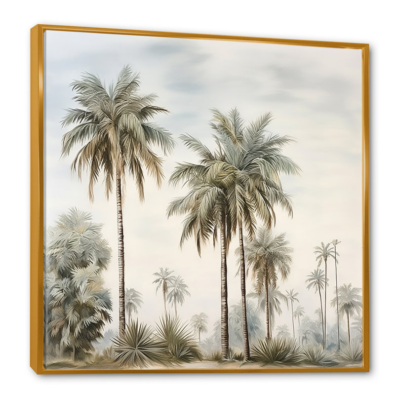 Palmiers sur la plage, impression sur toile, H 16 po x l 16 po x P 1 po, Cadre flottant doré