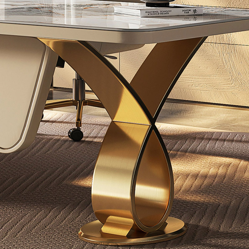 Table basse / bureau de direction en forme de L en pierre frittée Light Luxury, H 33,07 po x l 88,58 po x P 59,06 po