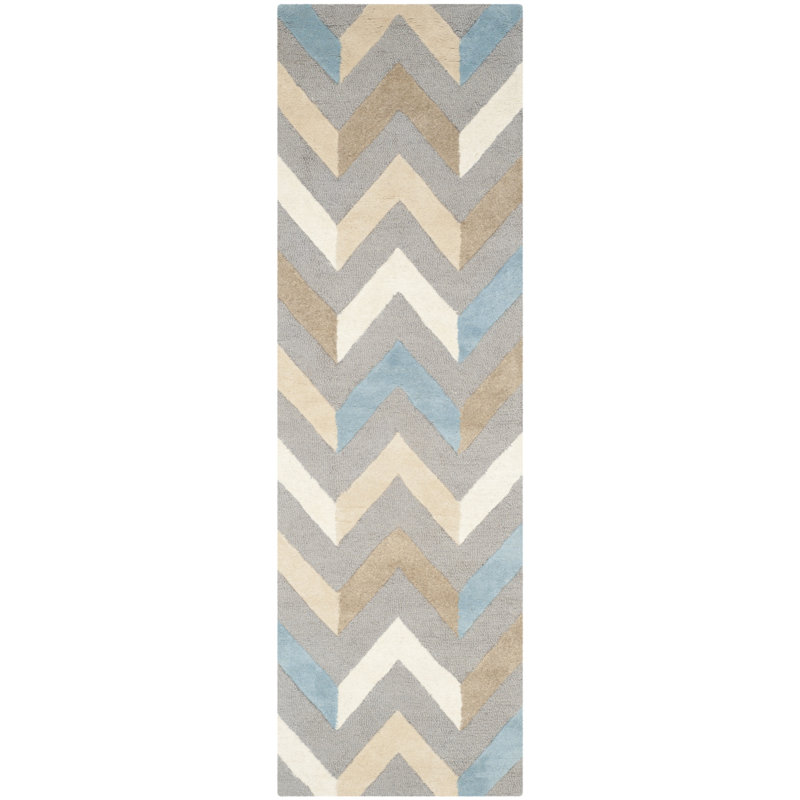 Aundray Hand Tufted Wool Chevron Rug, Runner 2'6" x 8'