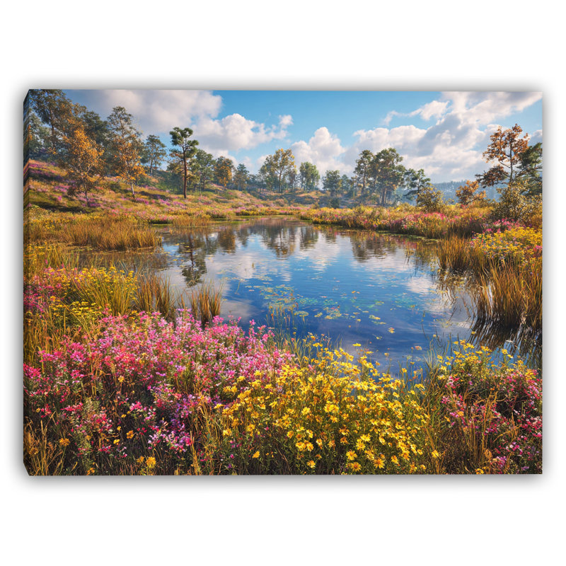 Art mural sur toile tendue Wildflower Pond Reflections