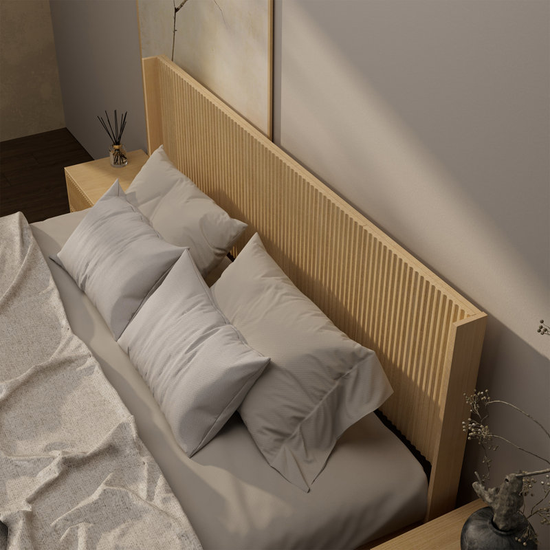 Tête de lit murale Ebern Designs, Grand lit, Chêne