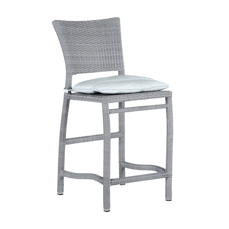 Skye 24" Patio Bar Stool with Cushion, Athena #24 Oyster, Welt, Paper Sky