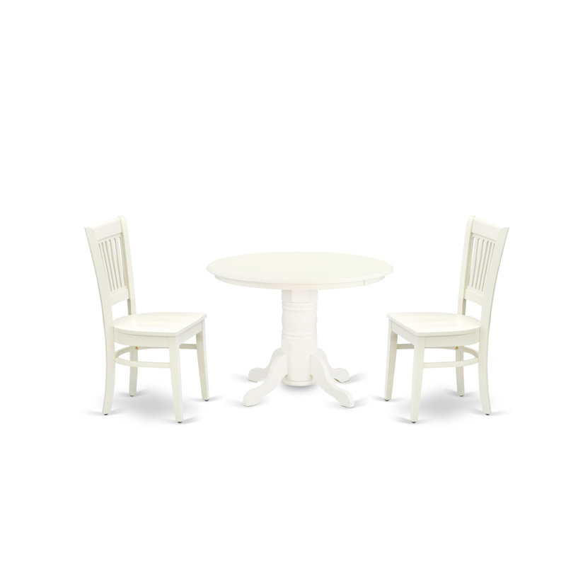 L'ensemble de 3 tables de salle à manger modernes comprend une table de cuisine ronde avec piédestal et 2 chaises de cuisine, lin blanc