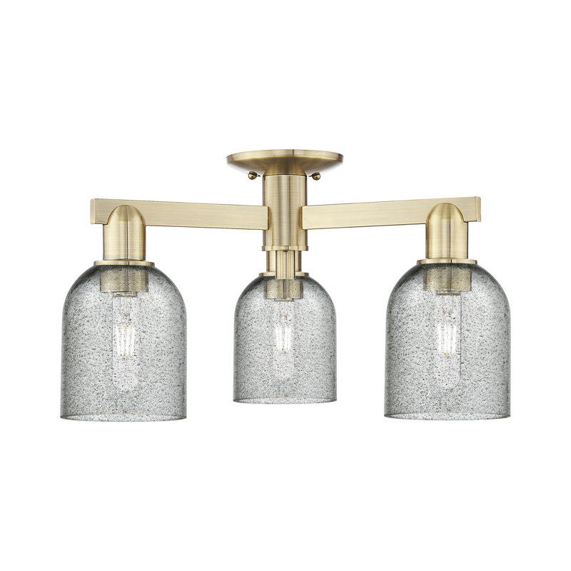 Arcadia - Mathilda - 3 Light Semi-Flush Mount with Mouchette Shade, Antique Brass, Charcoal
