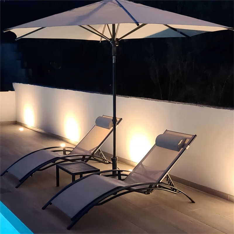 Gerania Outdoor 69.3" Long Reclining Chaise Lounge Set With Detachable Pillow And Table, Beige