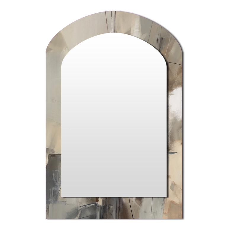 Abstract Design Shapes I - Abstract Collages Asymmetrical Unique Mirror, Beige Arch Large Wall Mirror, Printed Metal Art