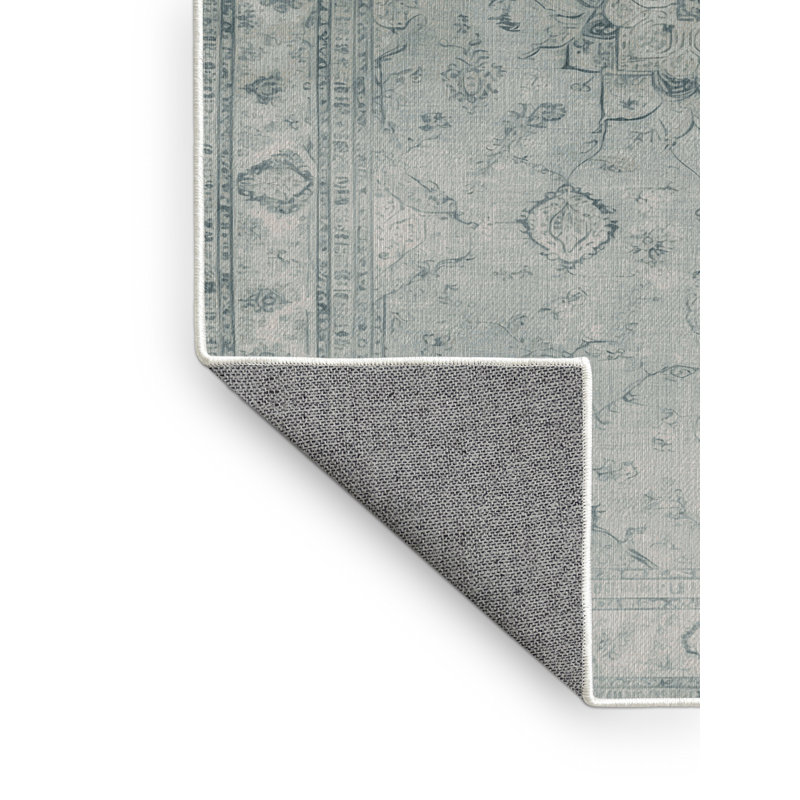 Tapis vert Tabriz lavable à la machine, Rond 8 pi