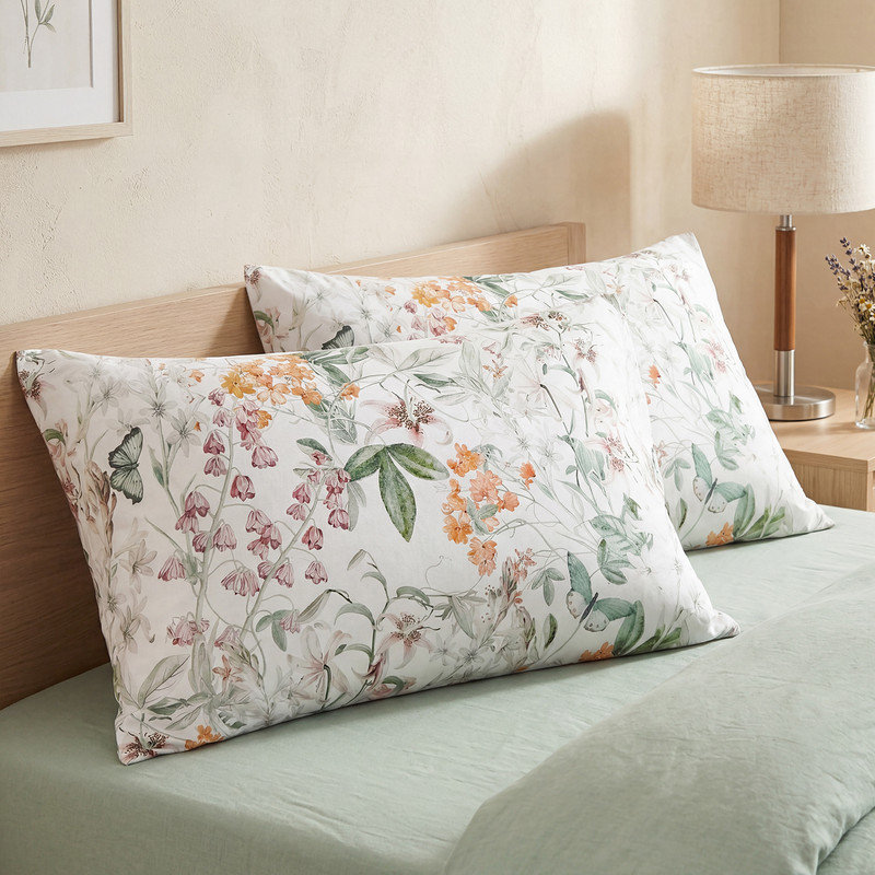 Ensemble de 2 taies d'oreiller Queen Size 100 % coton, motif floral botanique jaune, avec poche de fermeture. Taies d'oreiller respirantes et douces.