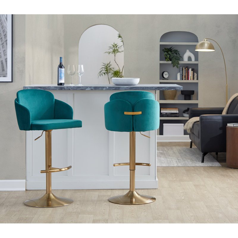 Dahlia Contemporary Adjustable Barstool In Metal With Metal Accent And Round Metal Footrest By Lumisource - Set Of 2, Gold