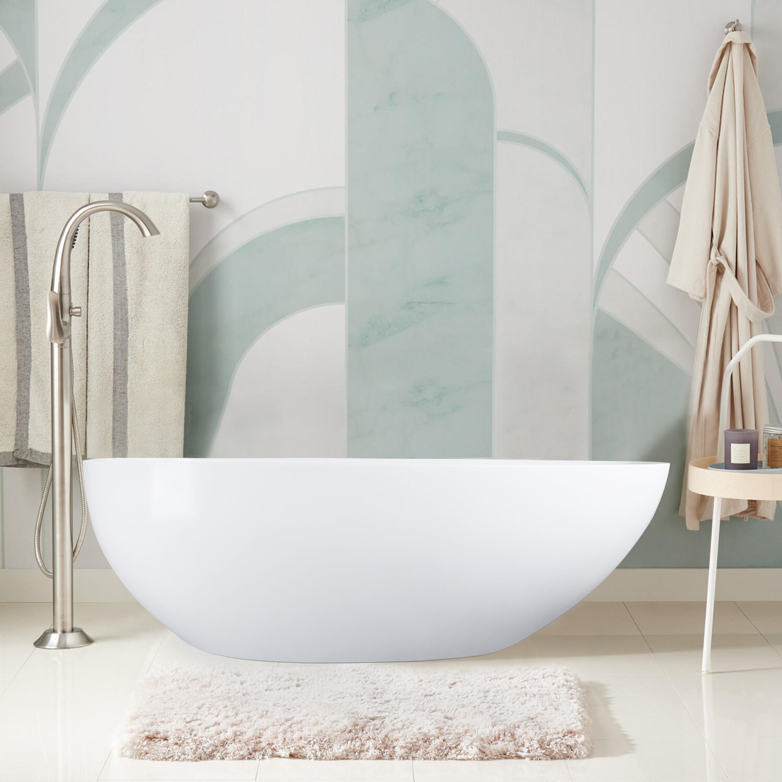 Euthalia 59'' x 30'' Freestanding Soaking Solid Surface Bathtub, Glossy