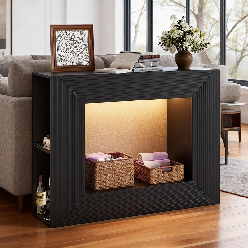 Console de 43 po avec tablettes de rangement et lumières pour le vestibule du salon, Black