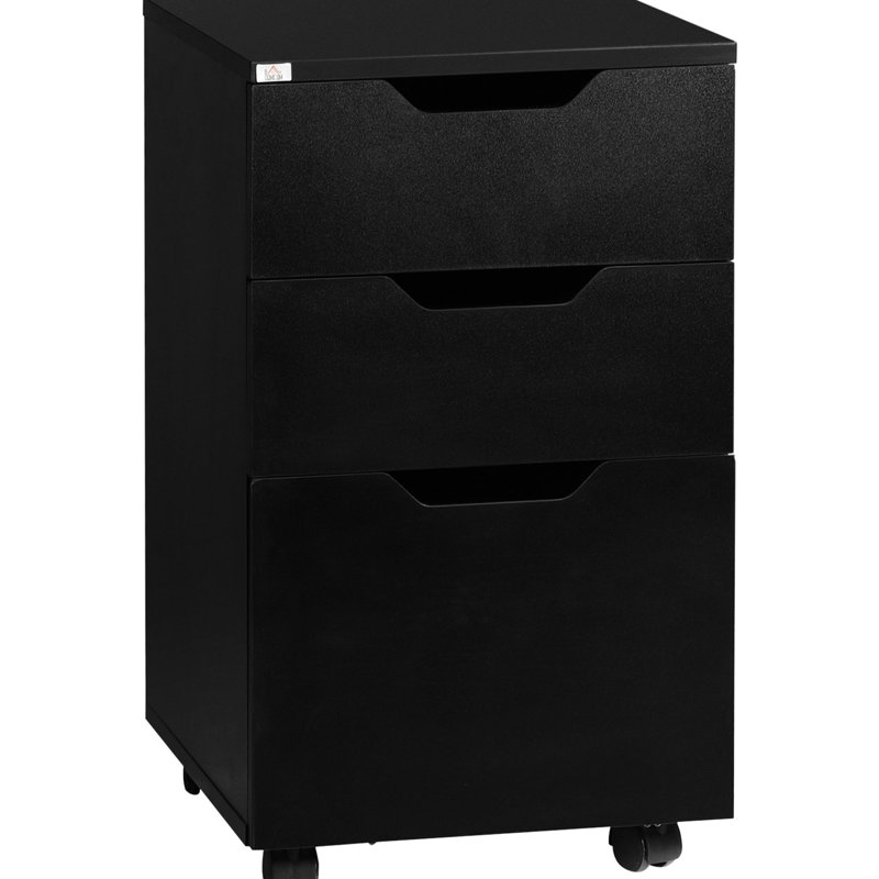 Porte-documents mobile à 3 tiroirs, support pour imprimante à roulettes noires, classeur vertical, grande capacité pour les papiers, mécanisme de glissement en douceur, facile à déplacer avec verrouillage, se glisse sous le bureau noir. Pour les livres et